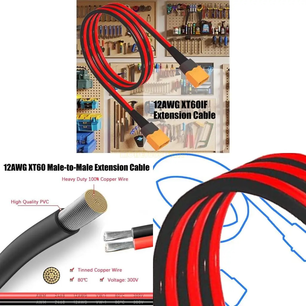 F62C XT60 Male to Male Extension Cable Model Aircraft Connection Line for Photovoltaic Cells and Model Aircraft 12AWG
