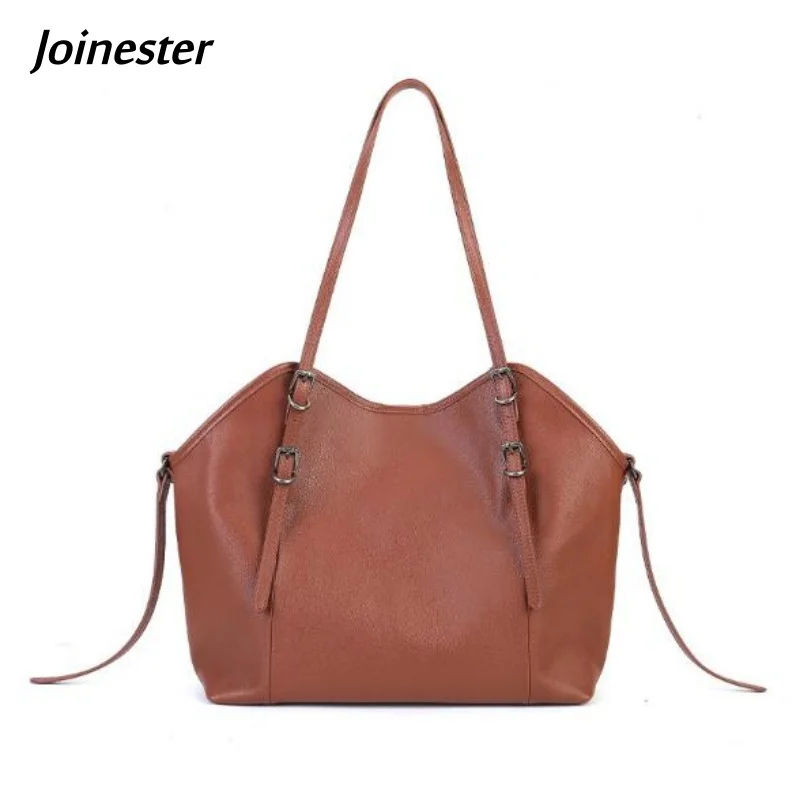 

Women's Genuine Leather Large Shoulder Bag Retro Style Soft Commuting Tote Versatile Underarm Bag for Ladies