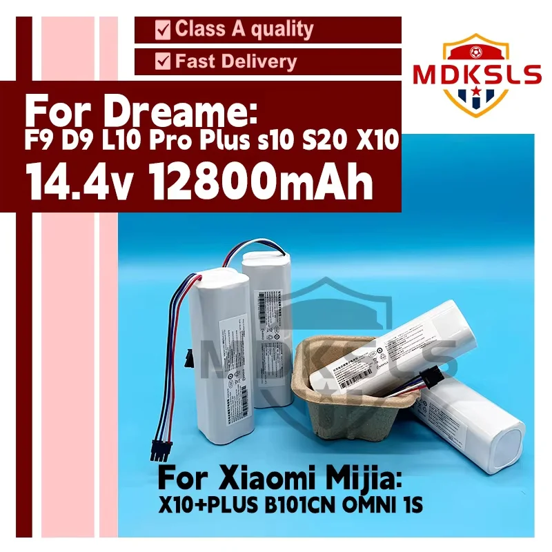 MDKSLS 2026 New 14.4V 12800mAh Li-ion BMS Battery for Dream F9/D9/L10 Pro Plus/S10/S20/X10/OMNI 15 Robot Vacuum - High Capacity
