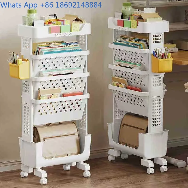 Plastic Mobile Rotating Bookshelf Student Book Picture Book Storage Rack Floor-standing Simple Household Bookcase