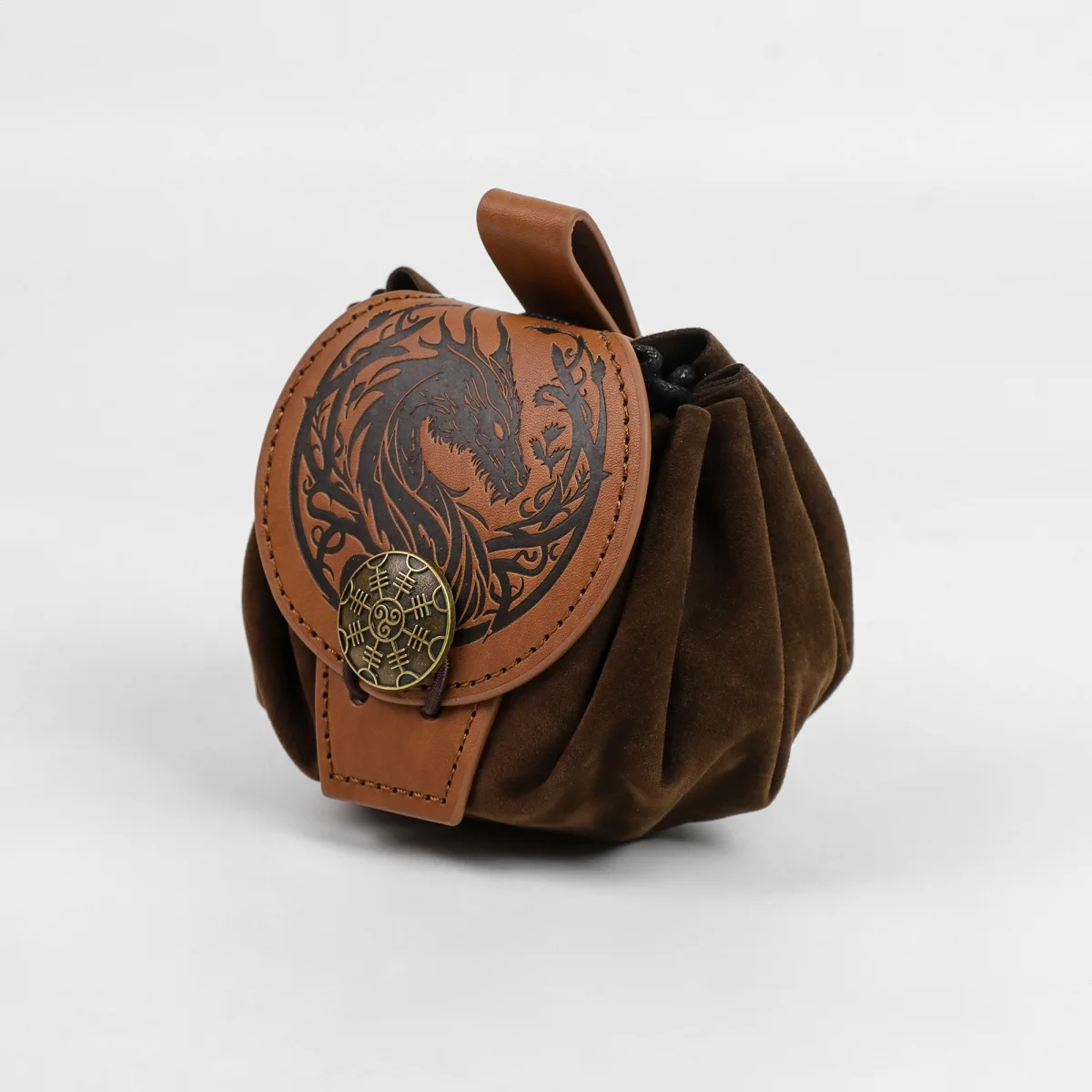 Medieval Faux Leather Retro Waist Bag Hangable Drawstring Outdoor Belt Bag Cosplay Props Coin Purse
