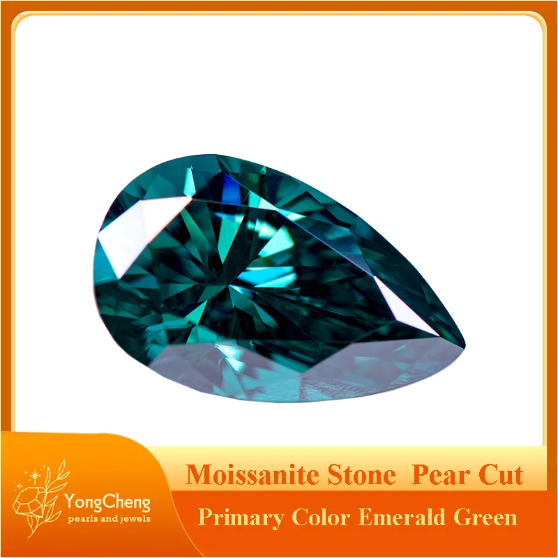 

Moissanite Stone Pear Cut Primary Color Emerald Green Lab Grown Diamond for Charms Woman Jewelry Making with GRA Certificate