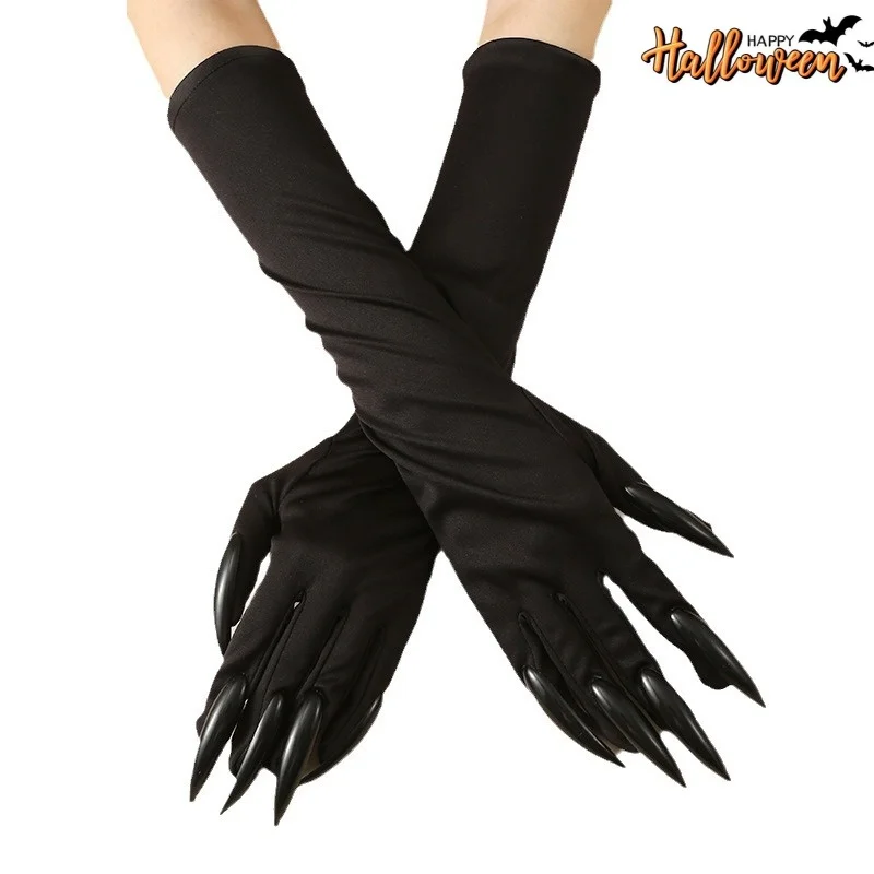 Horror Black Devil's Ghost Claws Gloves Halloween Cosplay Costume Makeup Scary Claw Long Nail Gloves Adults Party Props Mittens