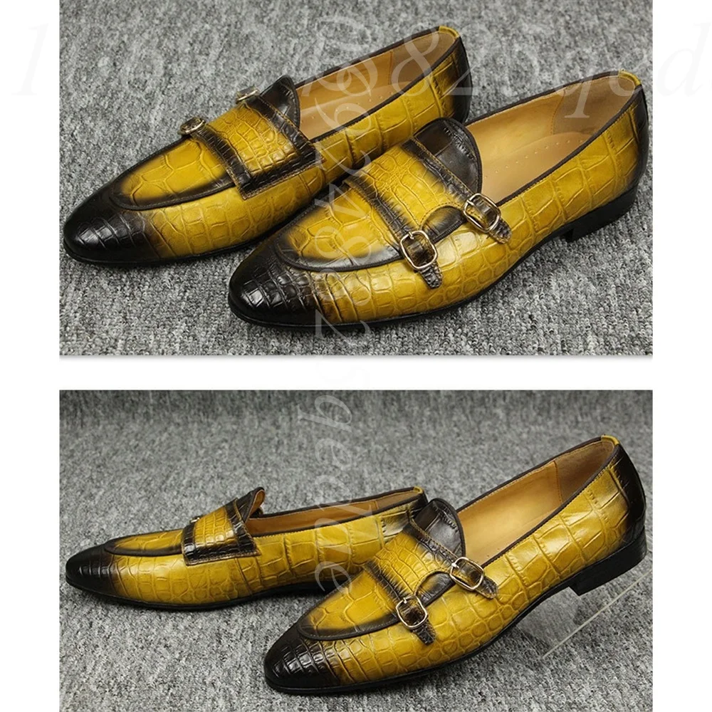 

Men's Crocodile-Embossed Buckle Strap Loafers Luxury Gradient Leather Dress Shoes for Formal Events & Business Wear