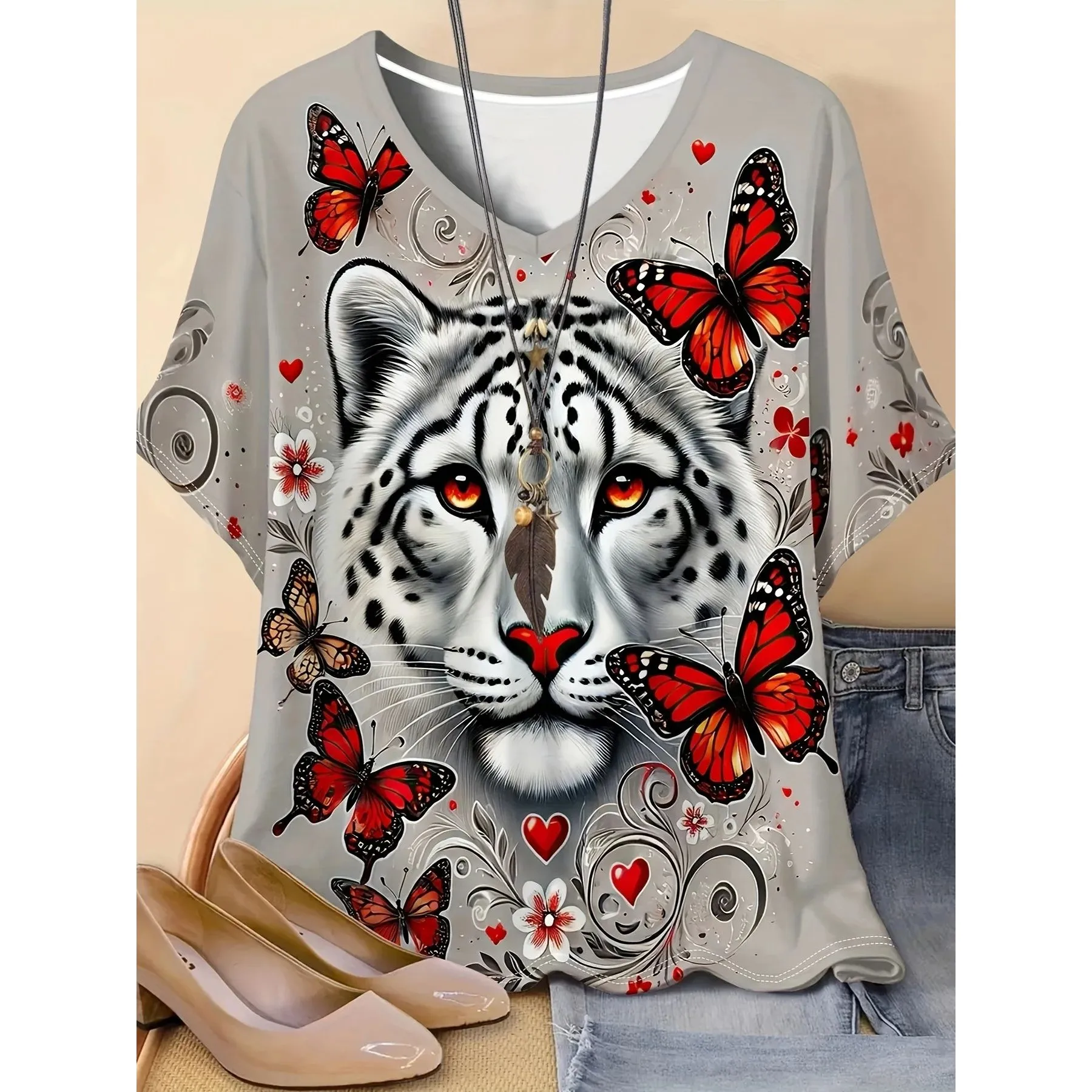 

Летняя повседневная женская футболка больших размеров с V-ne ort Sve Clean Fit Sle, удобная, дышащая, 00% другой материал