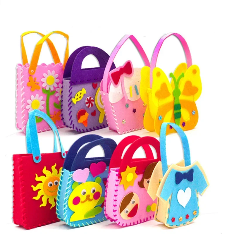 Stoff DIY Handtasche Kinder Handwerk Spielzeug Mini Tasche Vliesstoff Bunte handgemachte Tasche Cartoon Tier Kinder Handtaschen