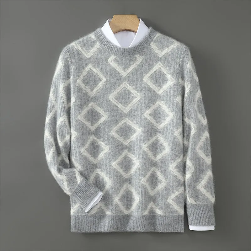 الخريف الشتاء الرجال رداء علوي من الصوف البلوز فضفاض الجولة الرقبة كتلة اللون سميكة سترة الأعمال عادية محبوك الصوف قاعدة قميص #1