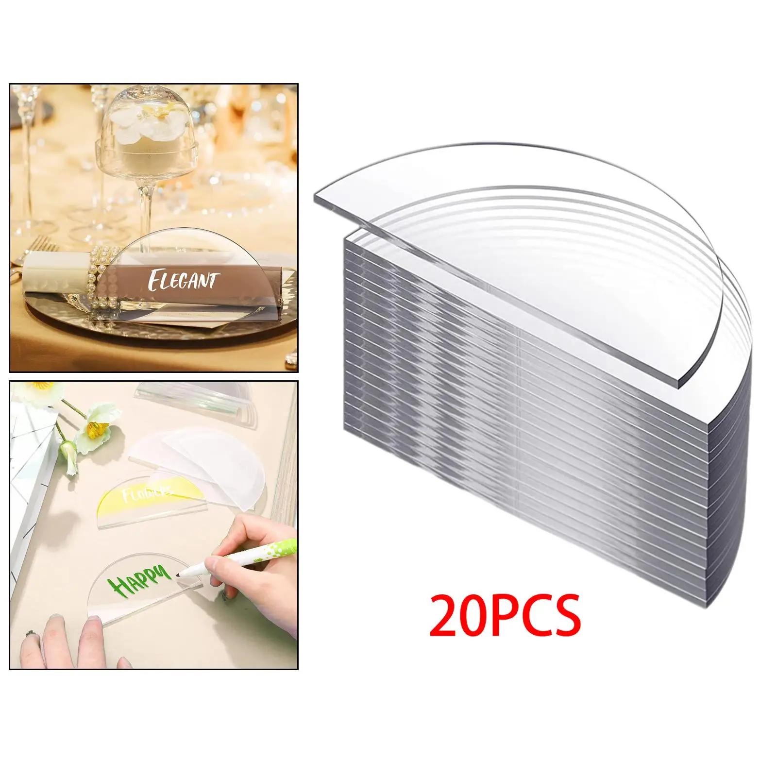 20Pcs Clear Acrylic Place Cards with Stand Card Holder for Birthday Party , 20pcs-Semicircle, 5cmx10cm