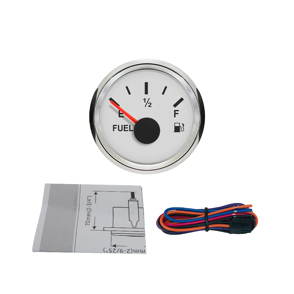 ELING 52mm (2'') Universal Waterproof Fuel Level Gauge Meter Adjustable Signal with Red Backlight 12V 24V for Car Boat Yacht