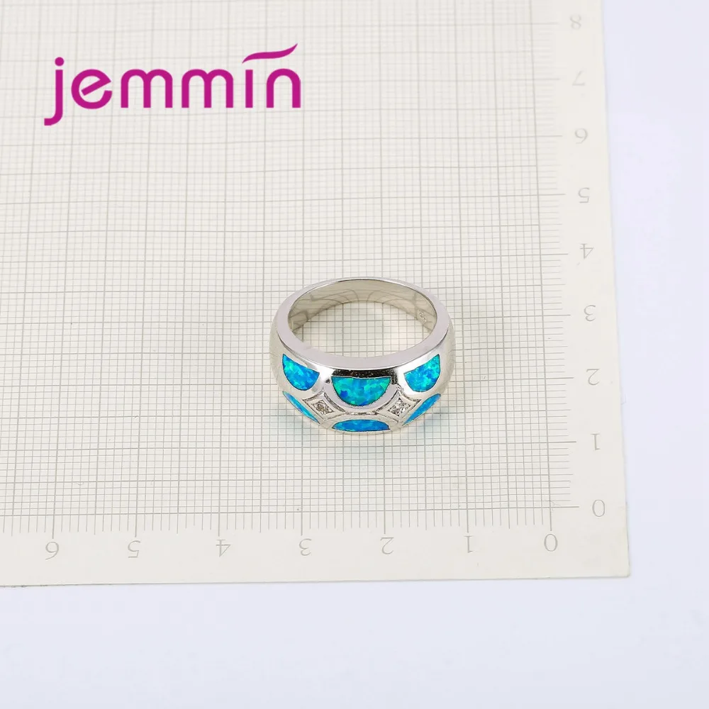 Geometric Design 925 Sterling Silver  Blue Fire Opal Rings For Women Fashion Jewelry Elegant Wedding Rings