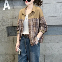 Splicing Plaid Long Sleeved Shirt for Women's New Loose Casual Fashion Shirt Thin Jacket Top