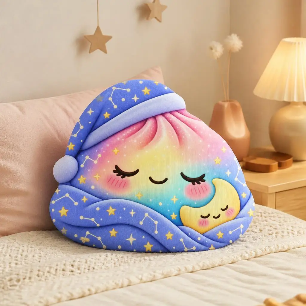 Kawaii Sleepy Rainbow Moon Plush Pillow Starry Bedtime Cushion Irregular Stuffed Throw Pillow Nursery Bedroom Decor Gift