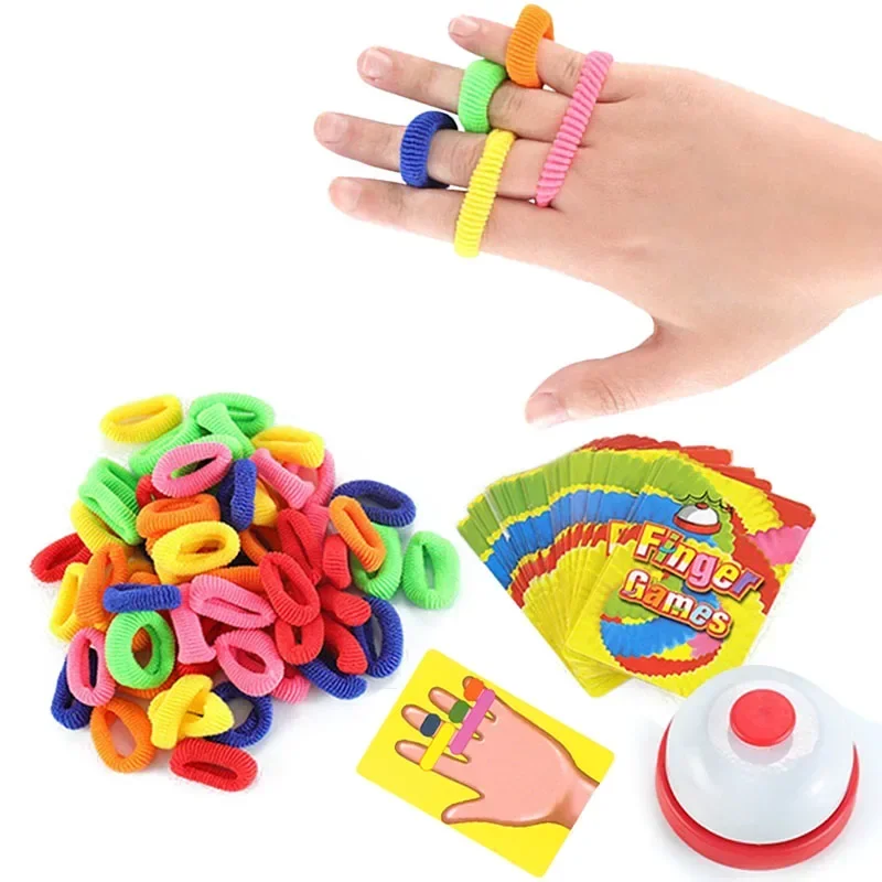 Kids Montessori Toy Early Educational Fingers Ring Game Elastic Bands Color Cognition Think Training Battle Table Game with Card