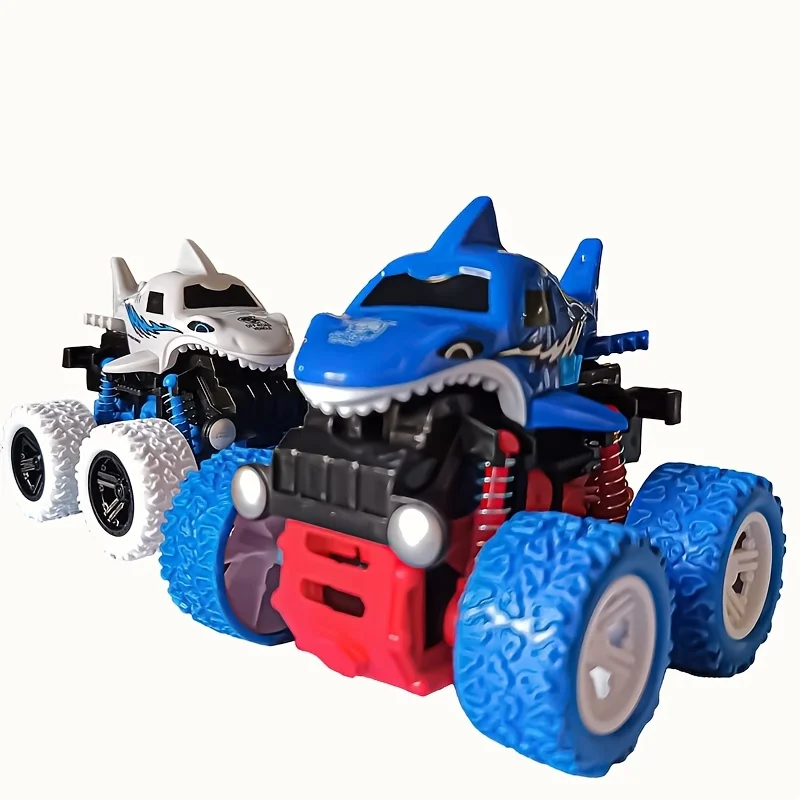 

Monster Truck Shark Friction Powered Inertial 4WD Vehicle Stunt Car, Plastic Sliding Tipper Off Road Toy Car for Kids Gifts