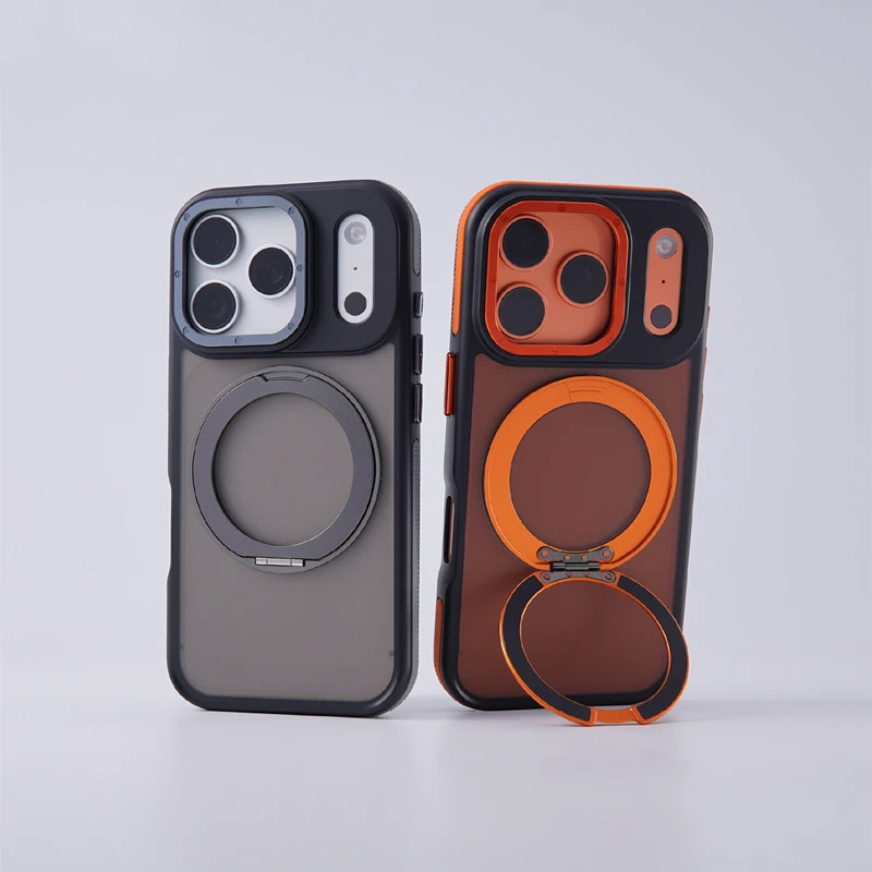 

Rotatable Stand Holder for MagSafe Phone Case for iPhone 17 17pro max 16 Pro 15 13 14 Wireless Charging Alloy Lens Armor Cover