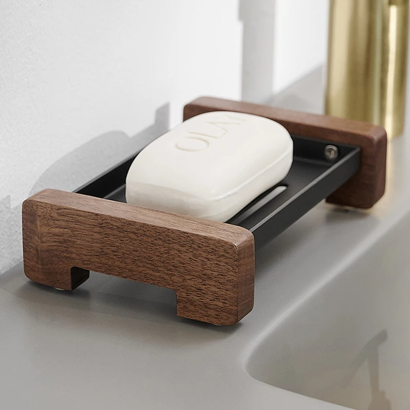 Wooden Natural Soap Dishes TrayHolder Storage Soap Rack Plate Box Container Portable Black/White Bathroom Soap Dish Storage