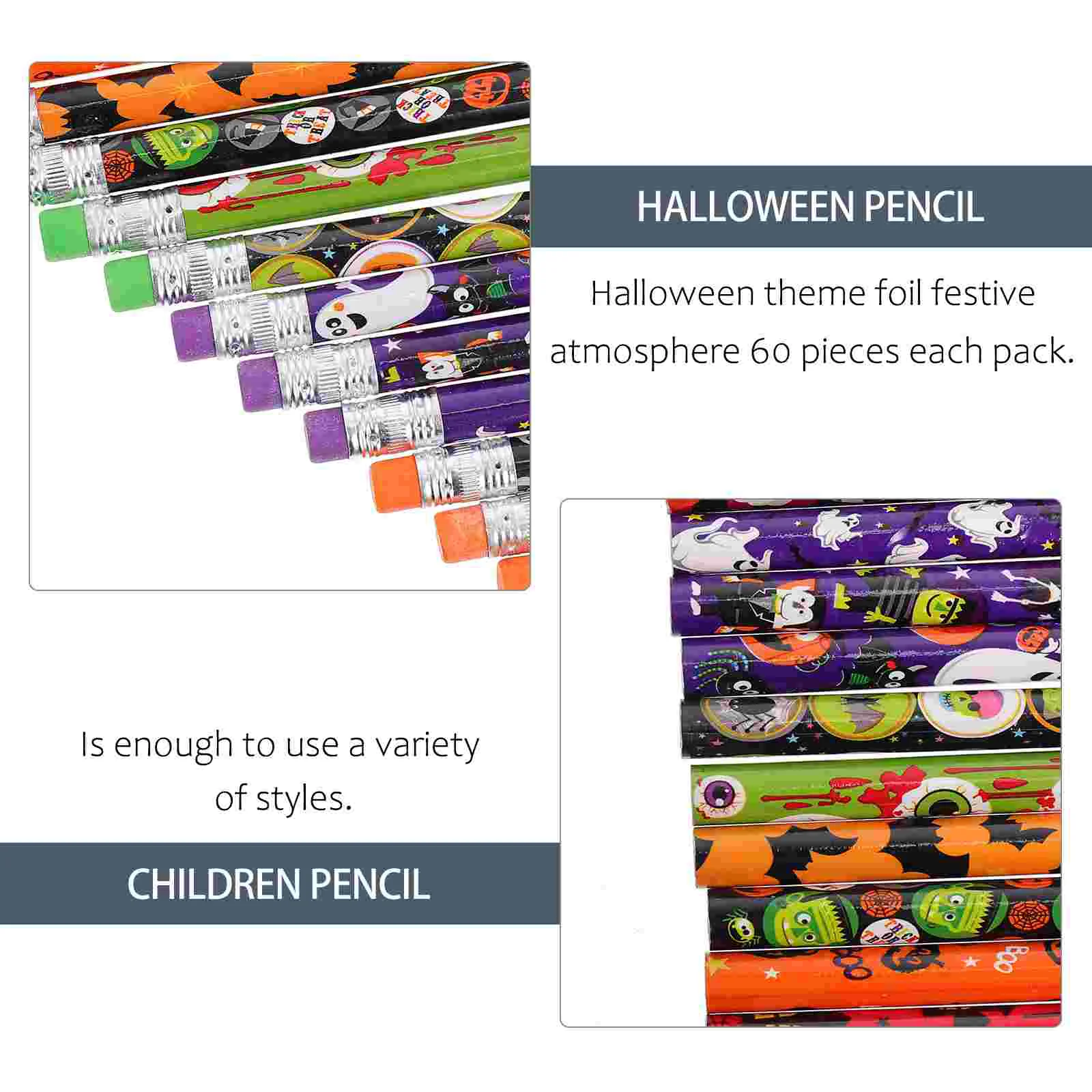 60 PCS Halloween Pencil Pencils Bulk Prizes Kids Stationery Party Favor Classroom Rewards Portable School