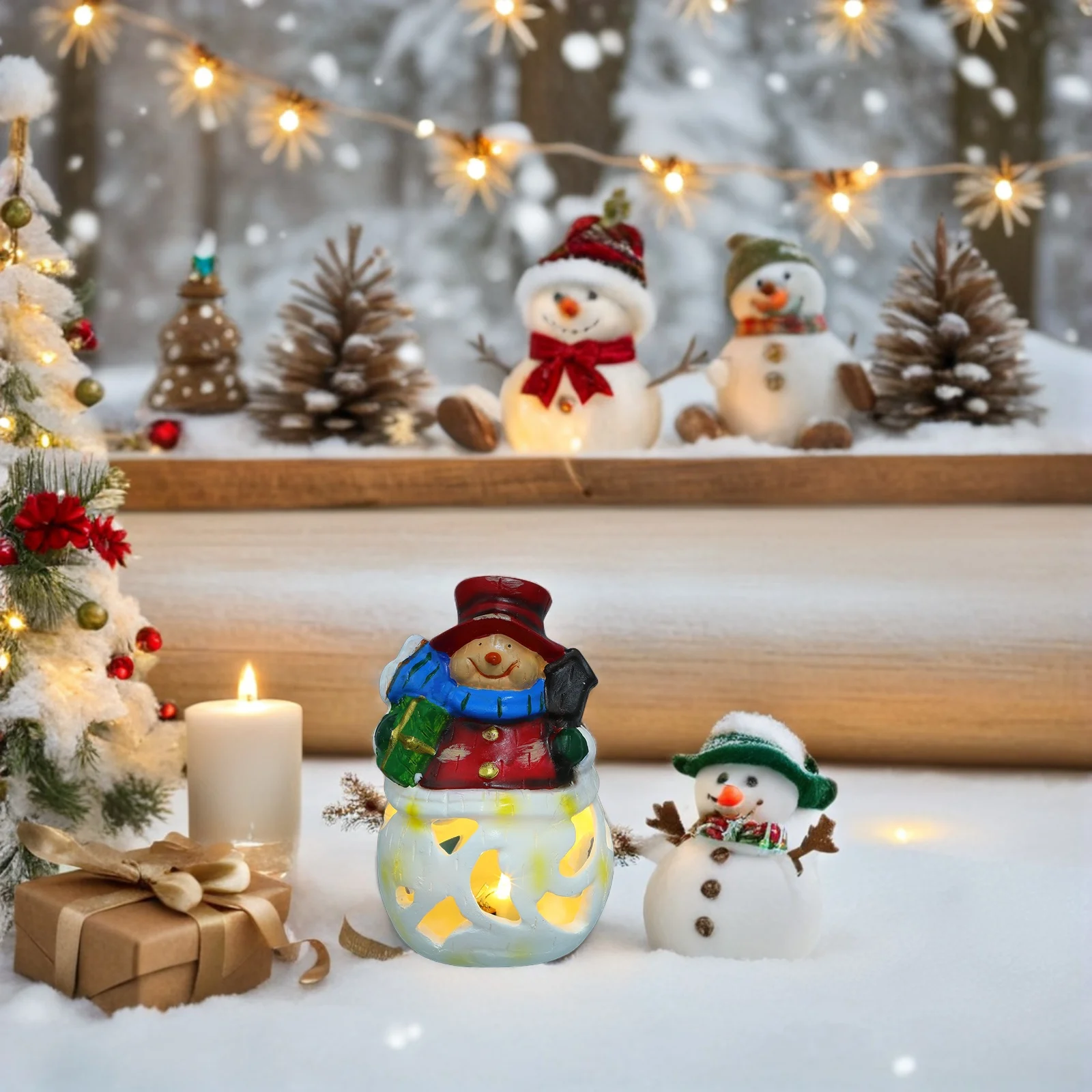 

Lighted Snowman Resin Night Lamp Decoration Small Christmas Snowman Holiday Light Up Winter Table Sculpture