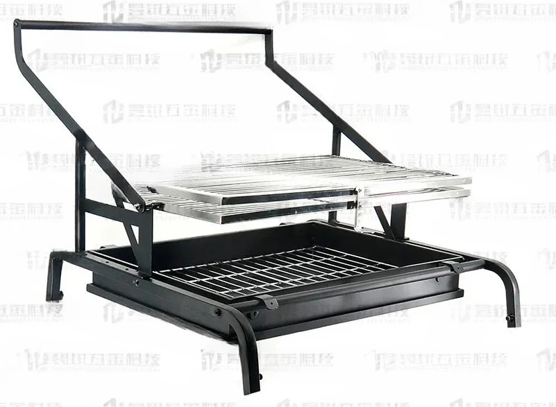 Outdoor dismantling of BBQ charcoal chicken flipping and rotating grill mesh frame for courtyard  beef oven,
