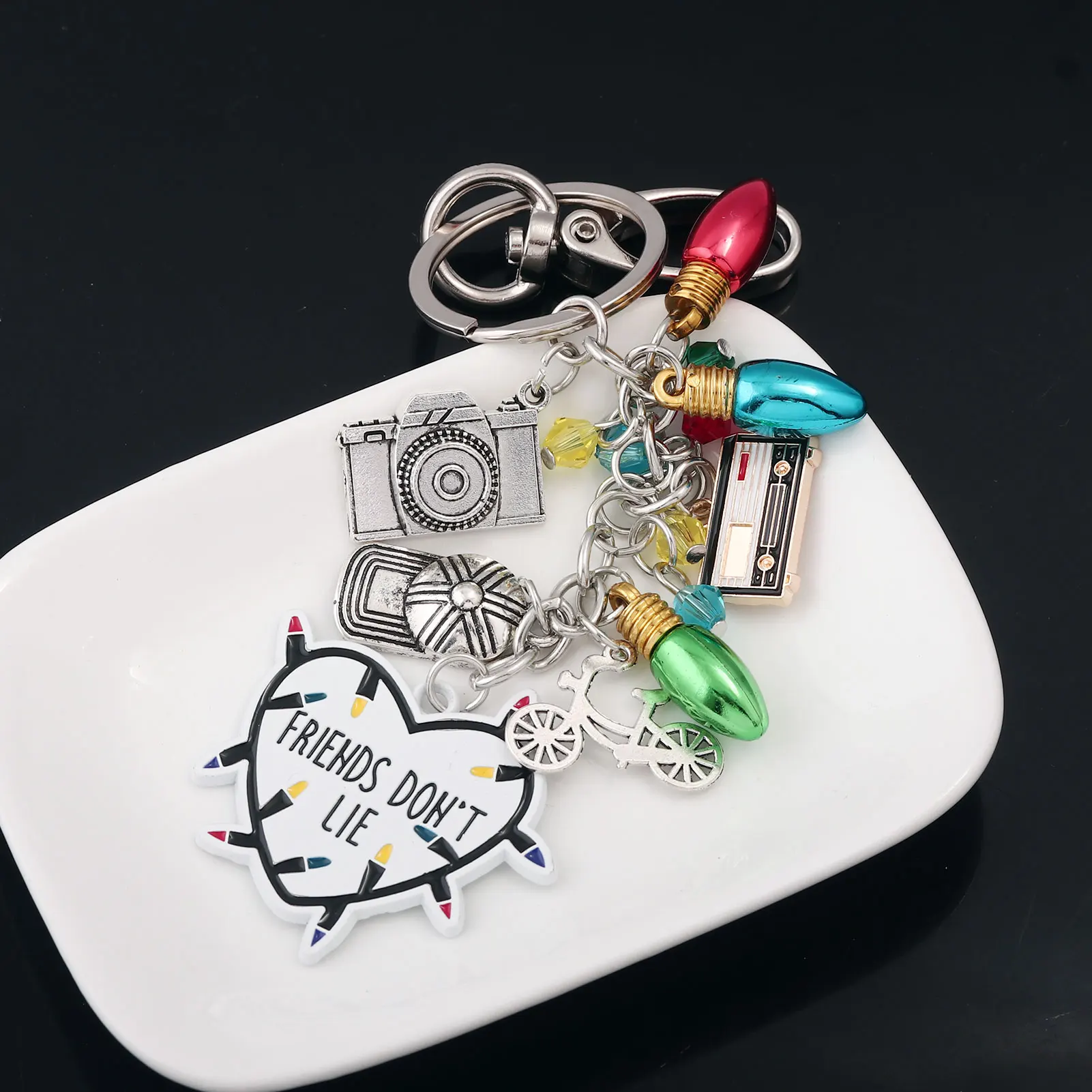 Strange Language Light Bulb Letter Keychain Creative Bicycle Heart-Themed Pendant Handbag/Backpack Accessory Anime Jewelry Gift