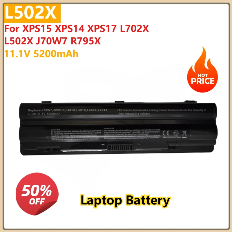 

For XPS15 XPS14 XPS17 L702X L502X J70W7 R795X Replacement Laptop Battery L502X 11.1V 5200mAh