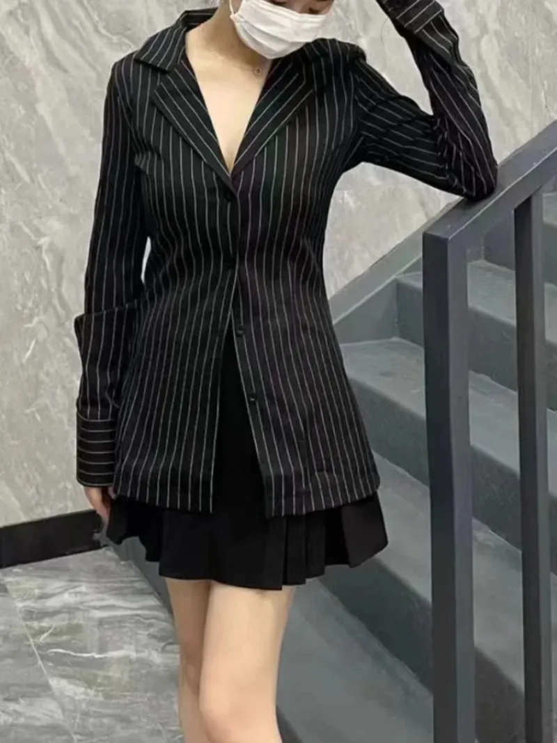 Striped Long Sleeve Shirts Women Defined Waist Casual Slim Fit Korean Fashion Office Lady All-match Profession Style Harajuku