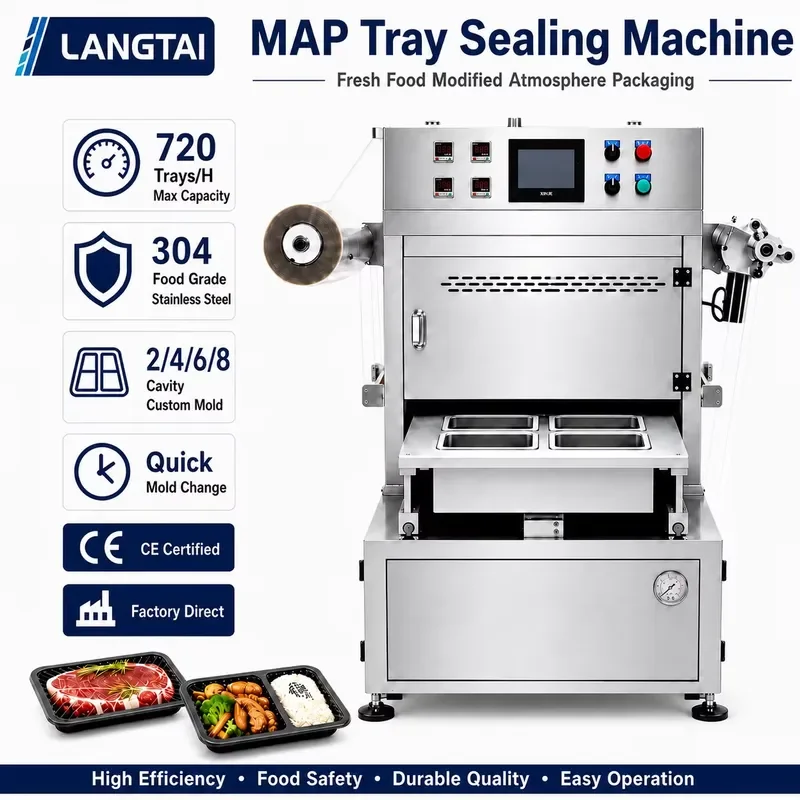 Semi-automatic MAP Tray Sealing Machine for Modified Atmosphere Packaging of Fresh Food Meat and Seafood