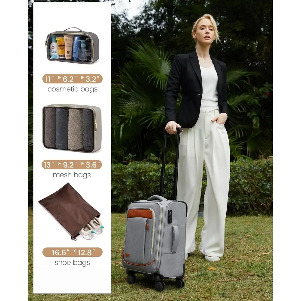 20 Inch Airline Approved Underseat Carry-On Suitcase with Spinner Wheels and TSA Lock for Travel