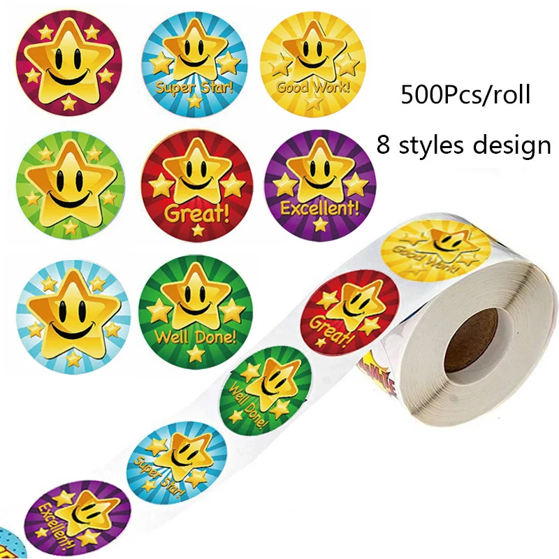 Reward Words Star Stickers Scrapbooking Paper Seal for School Teacher Kids Child Stationery Decoration Label Sticker 500pcs/Roll