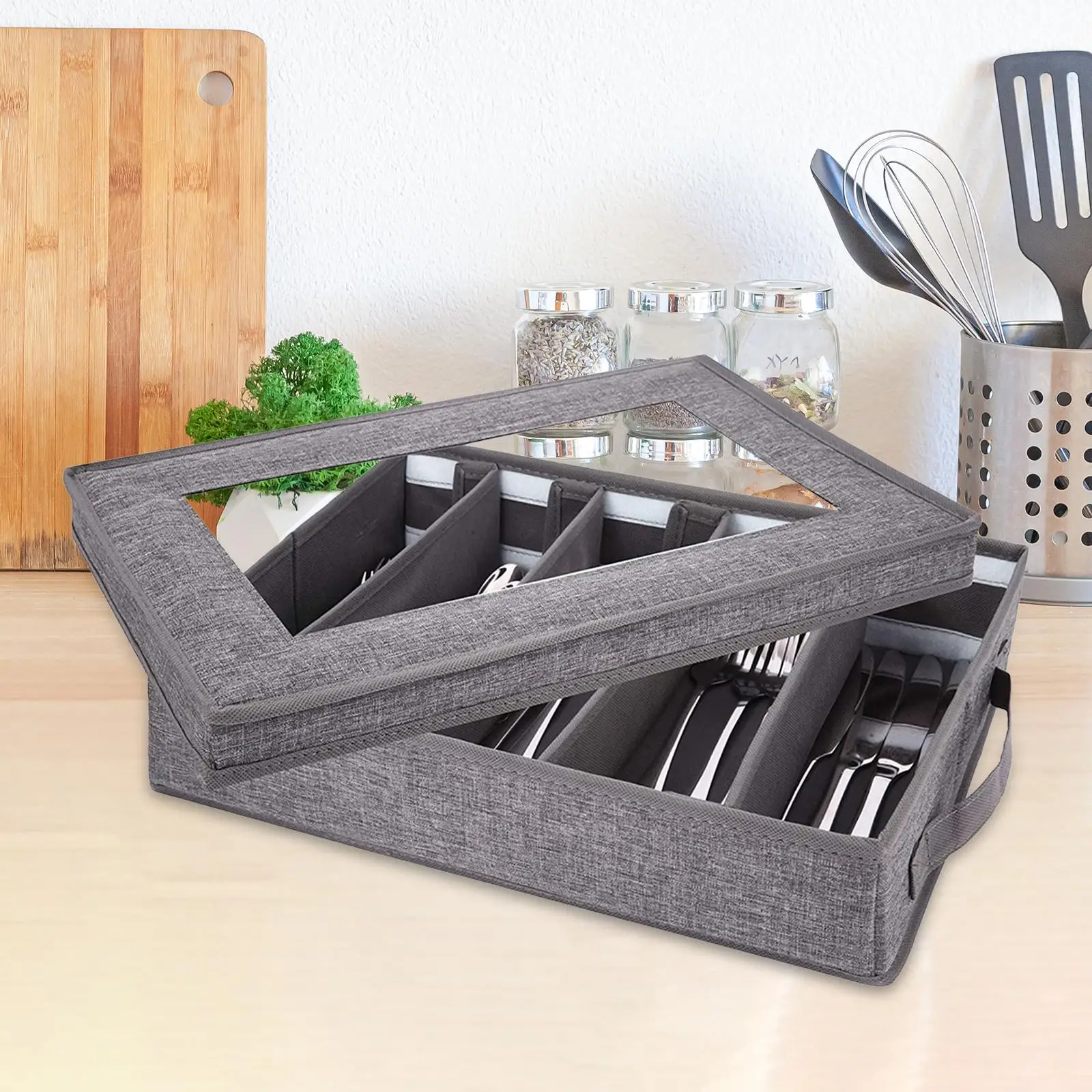 Flatware Storage Case with Handles Flatware Utensil Storage Case Box for Cutlery Spoons Utensils Flatware Kitchen