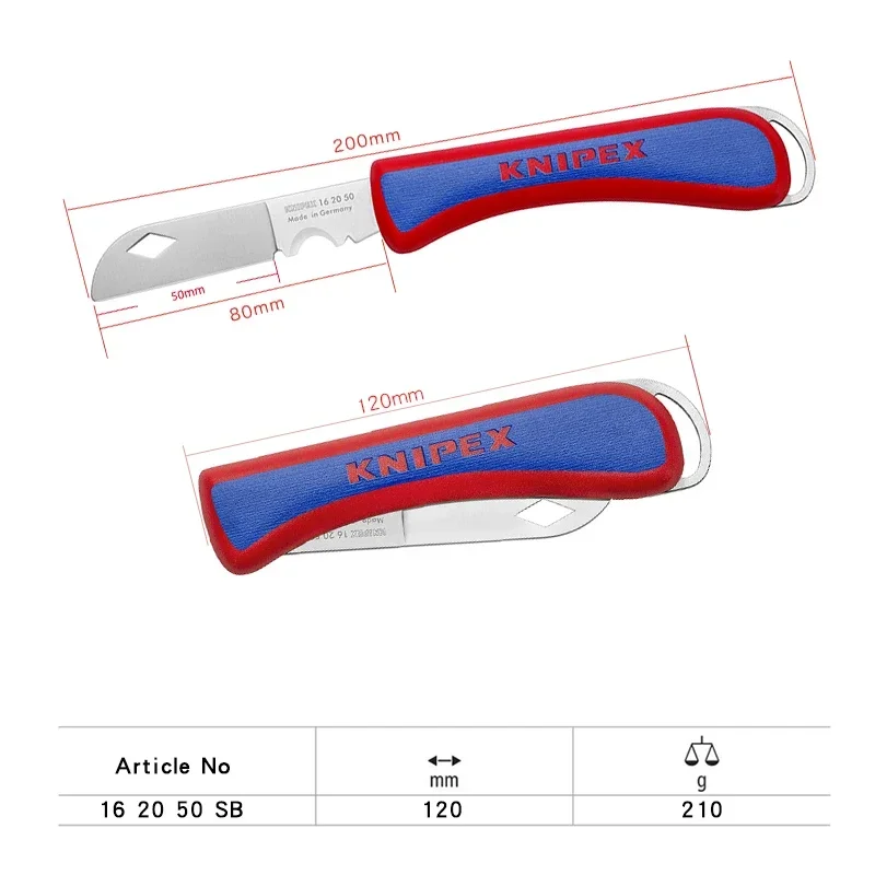 KNIPEX 162050 SB Klappmesser für Elektriker, Kunststoff-200 mm Allzweckmesser