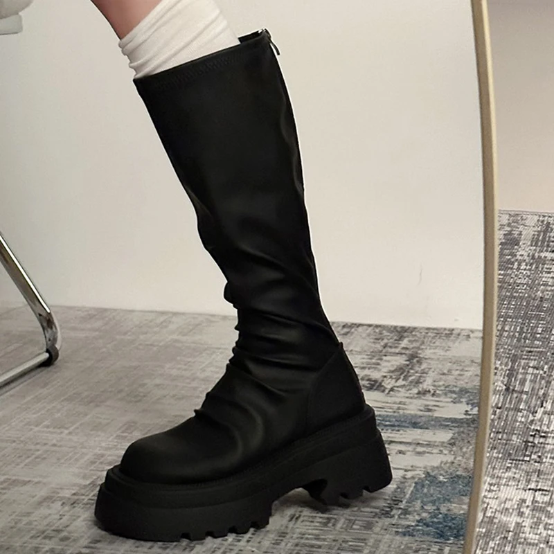Autumn Winter Slim Women Knee High Boots Female Platform Thick Bottom Long Booties Zapatos De Mujer image 2