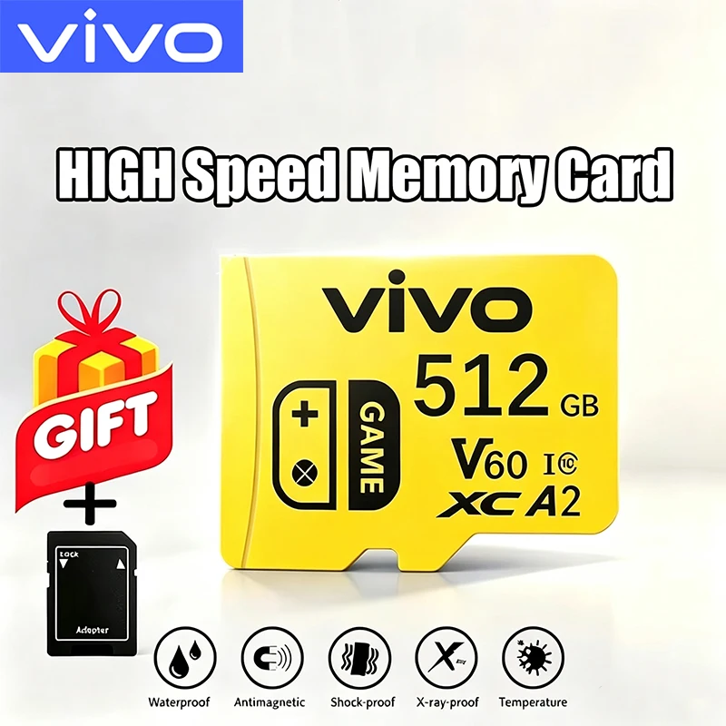 VIVO Memory Card High Endurance Video Monitoring TF Card 64GB 128GB 512GB Golden Micro TF SD Card For SmartPhone Camera Drones