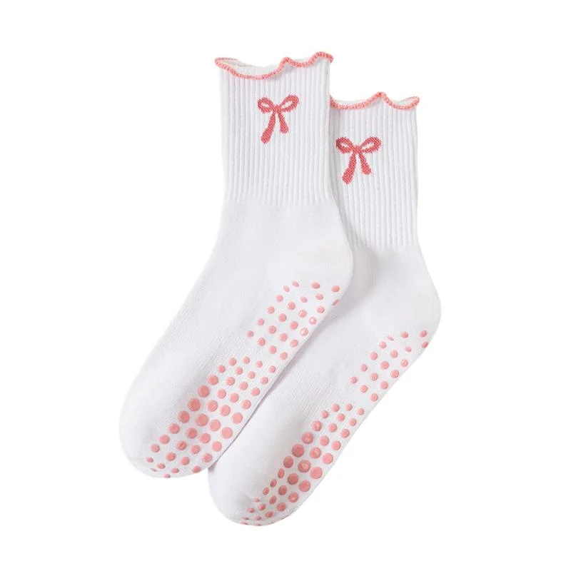 Women Pilates Grip Socks With Ruffle, Cute Non Slip Yoga Socks Bow Frilly Crew Sock For Barre Yoga Dance Workout Barefoot Fitne view 6