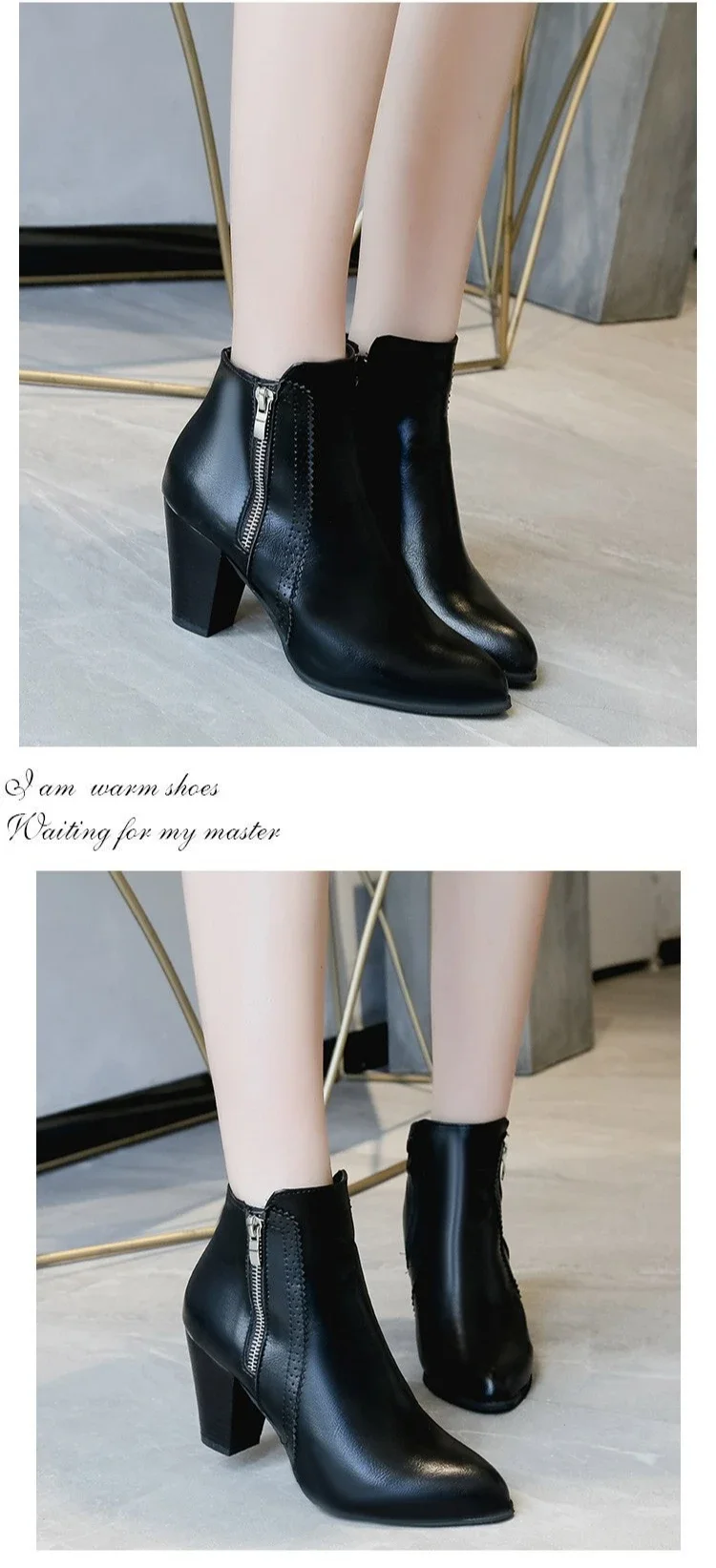 Damenstiefel mit grobem Absatz, rutschfester Outdoor-Schuh, Retro-Reißverschluss, modische Stiefel, bequeme, lässige Damenschuhe, Botas – Detail 5