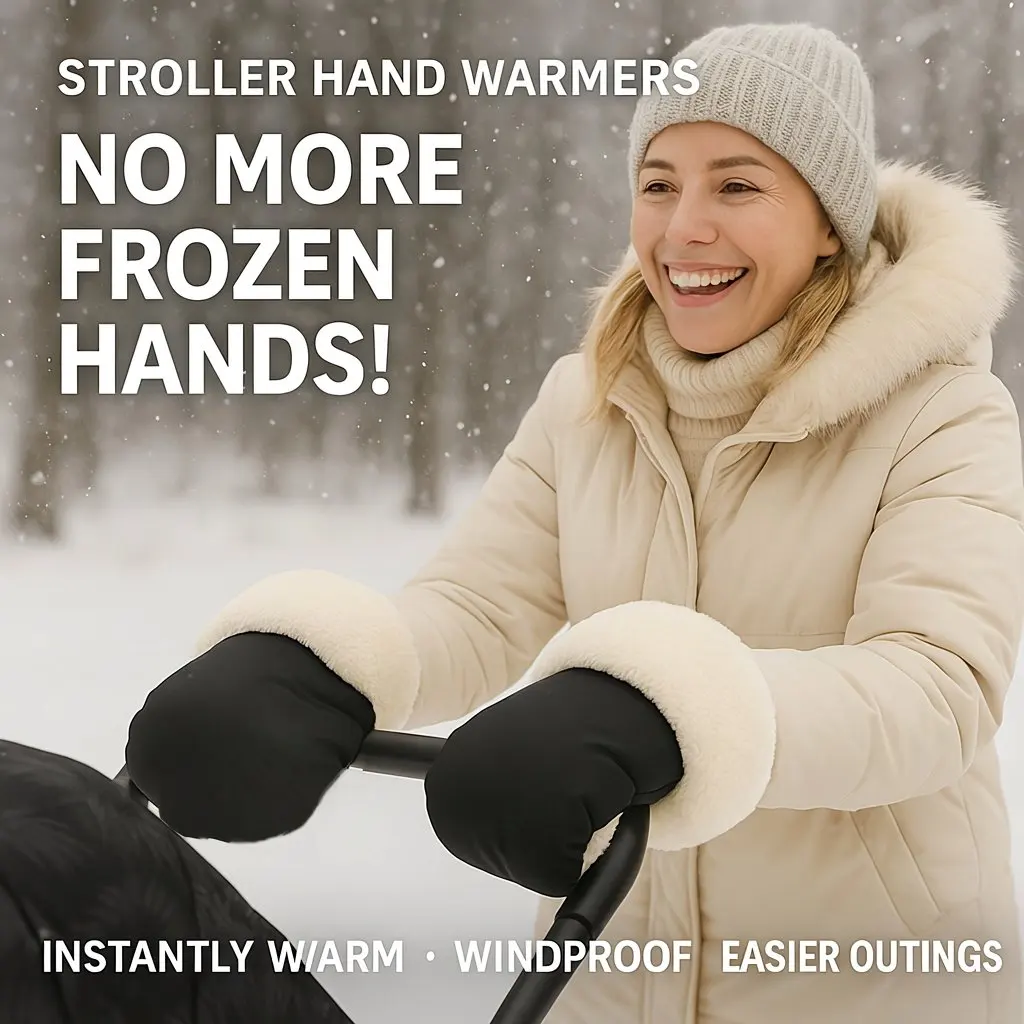 Baby Stroller Winter Warm Gloves - Multifunctional Windproof and Warm Hand Gloves with Snap Button Design, Adjustable Size