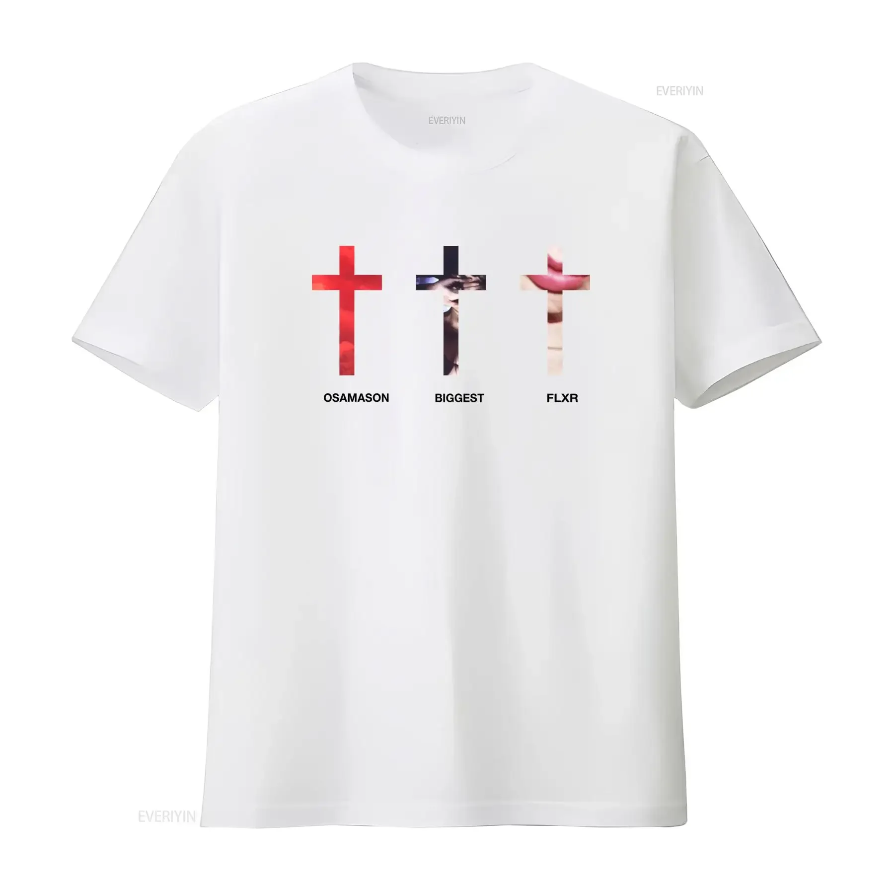 BIGGEST FLXR SHORTSLEEVE T shirt with Cross Pattern Print vintage Washed Top For Everyday Wear designer clothes Breathable