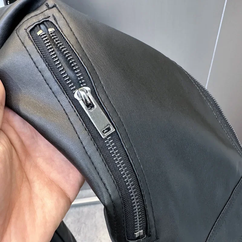 Spring and Autumn Men's Soft Leather Jacket Business Slim Fit Lapel Jacket Casual Men's PU Motorcycle Jacket