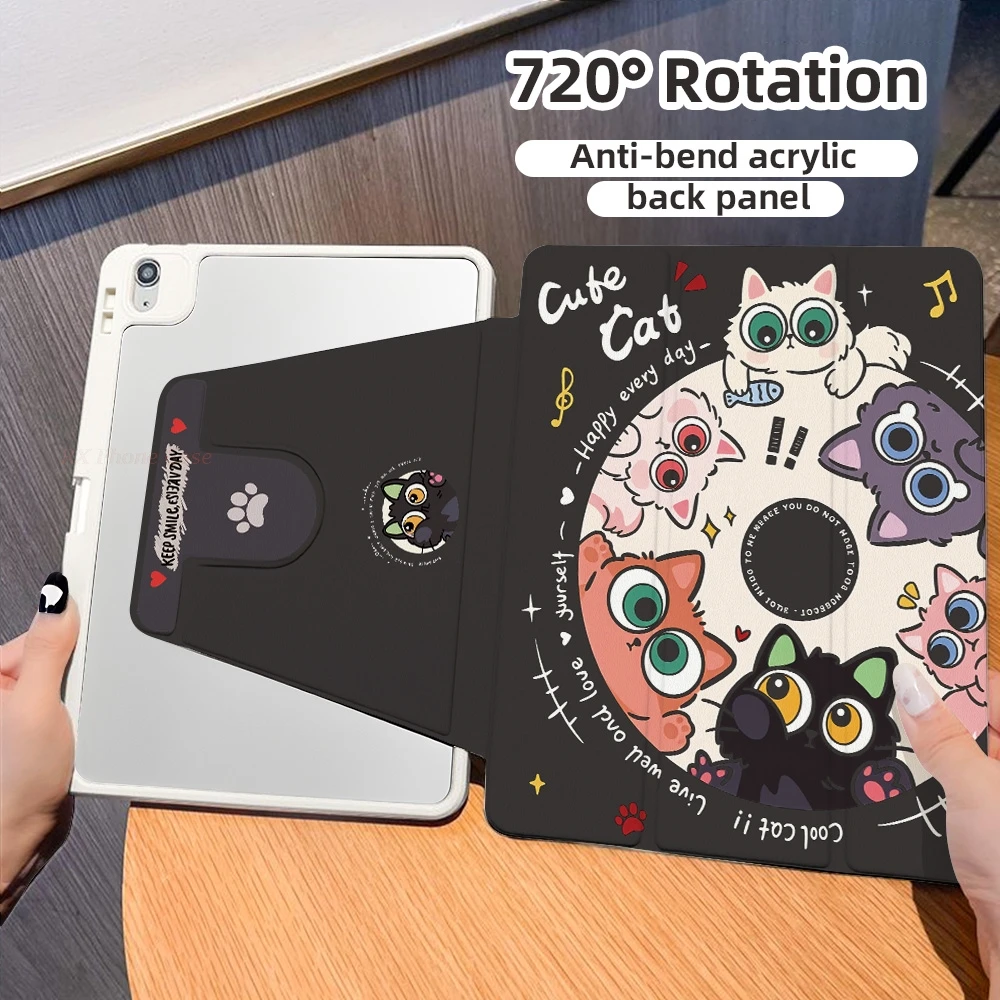 Big-eyed Kitty Table Case For Samsung Tab S9 Plus S9 FE Plus S10Plus A9 A11 Plus S7 Plus S8 Plus A8 S7 FE S6 Lite Tri-fold Stand