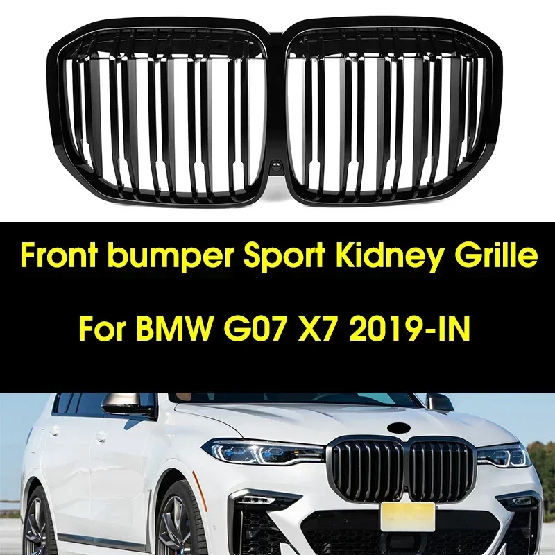 Dual Line Piano Black Front Bumper Kidney Hood Grille For BMW X7 Series G07 2019-IN Replacement Racing Grills Car Styling