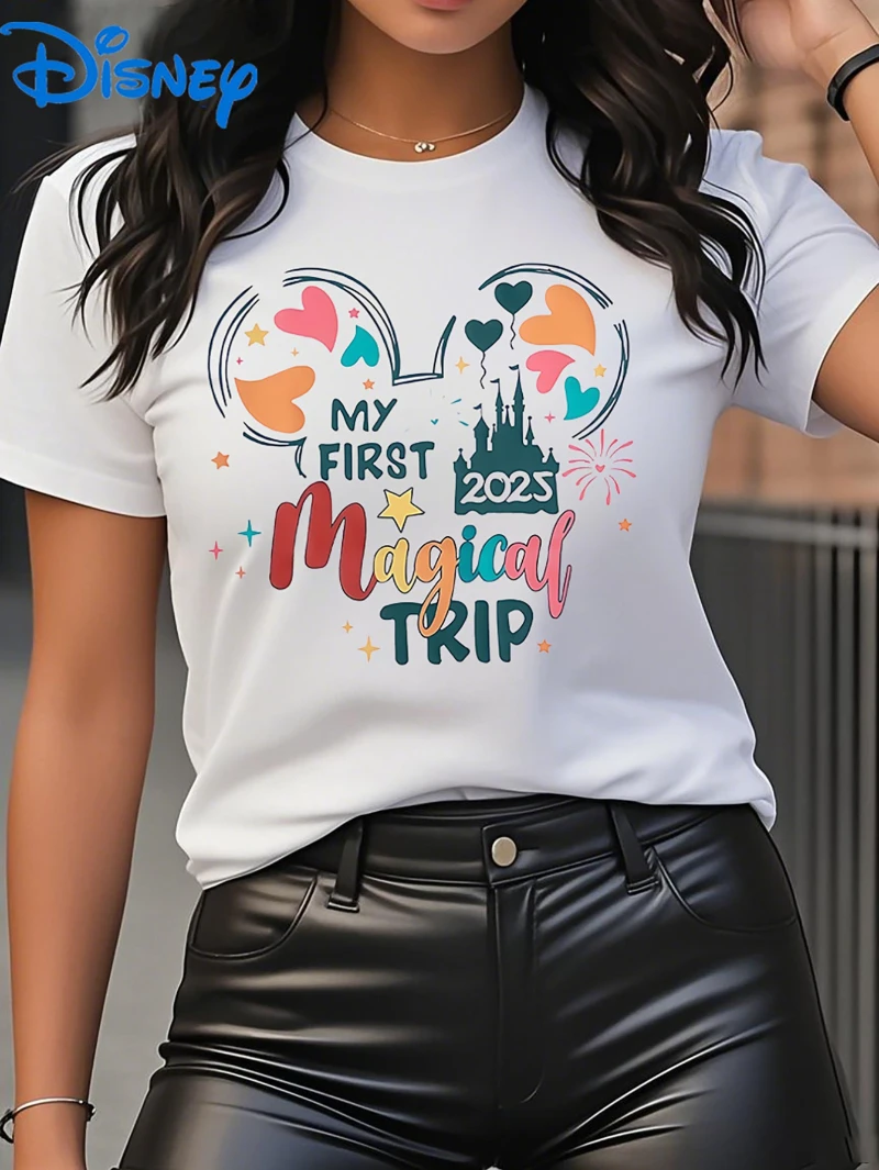 

Disney Women's "My First Magical Journey" Pattern T-shirt - Short Sleeve Casual Summer Top Round Neck