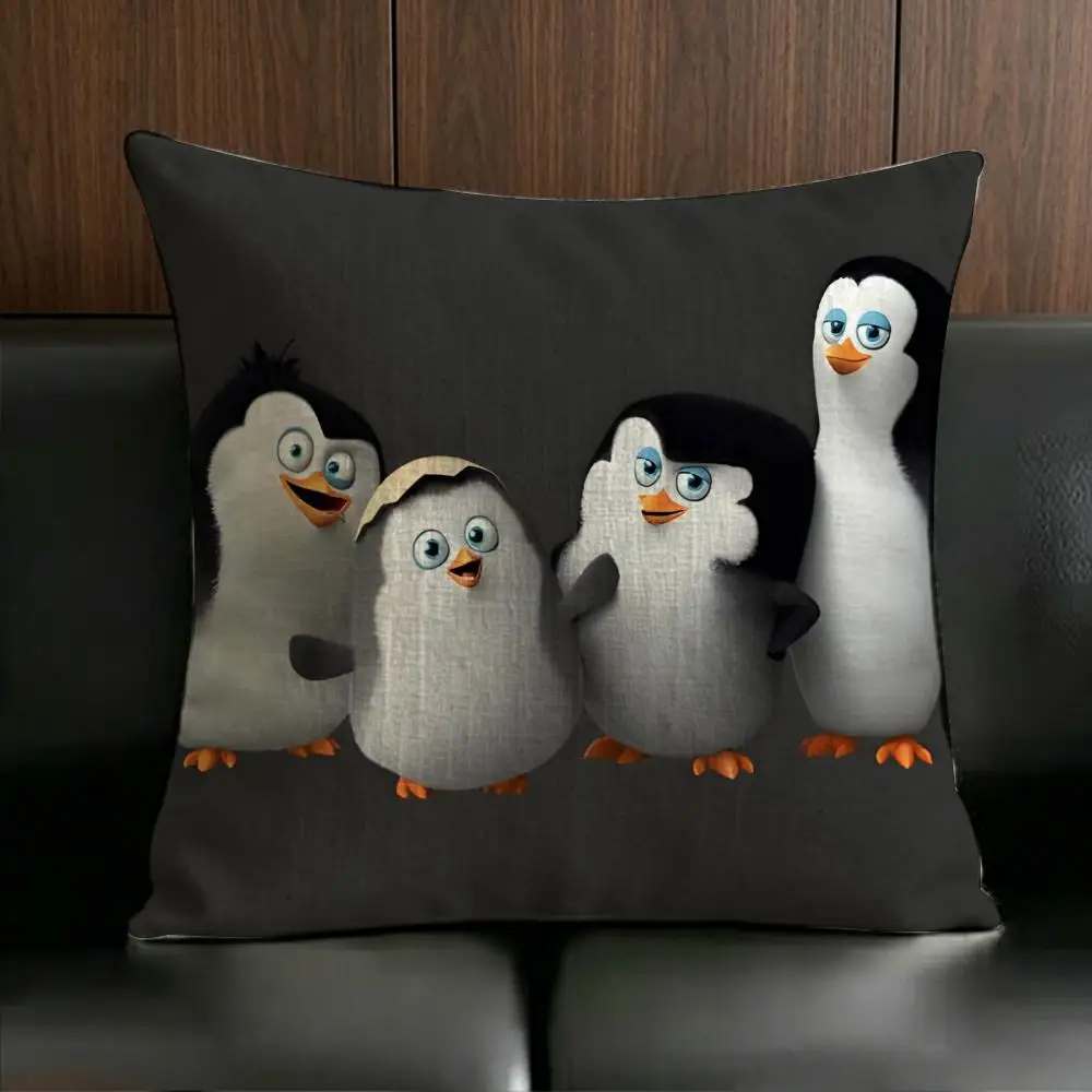 Anime Poster T-The P-Penguins Cushion Cover Anti-dustmite Pillowcase Invisible zipper silky short plush Sofa cushion cover