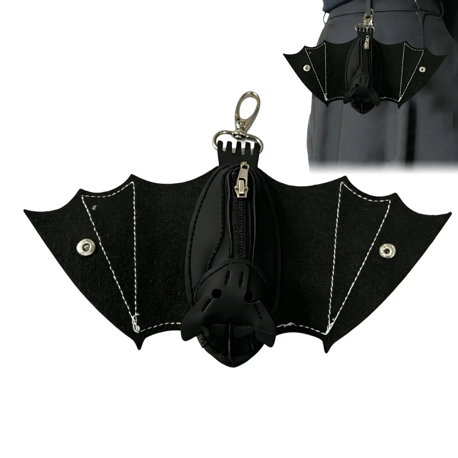 Coin Purse PU Leather Bat Gothic Bag Keychain Change Purse with Foldable Wings for Shopping Travel Work School Events Outdoor