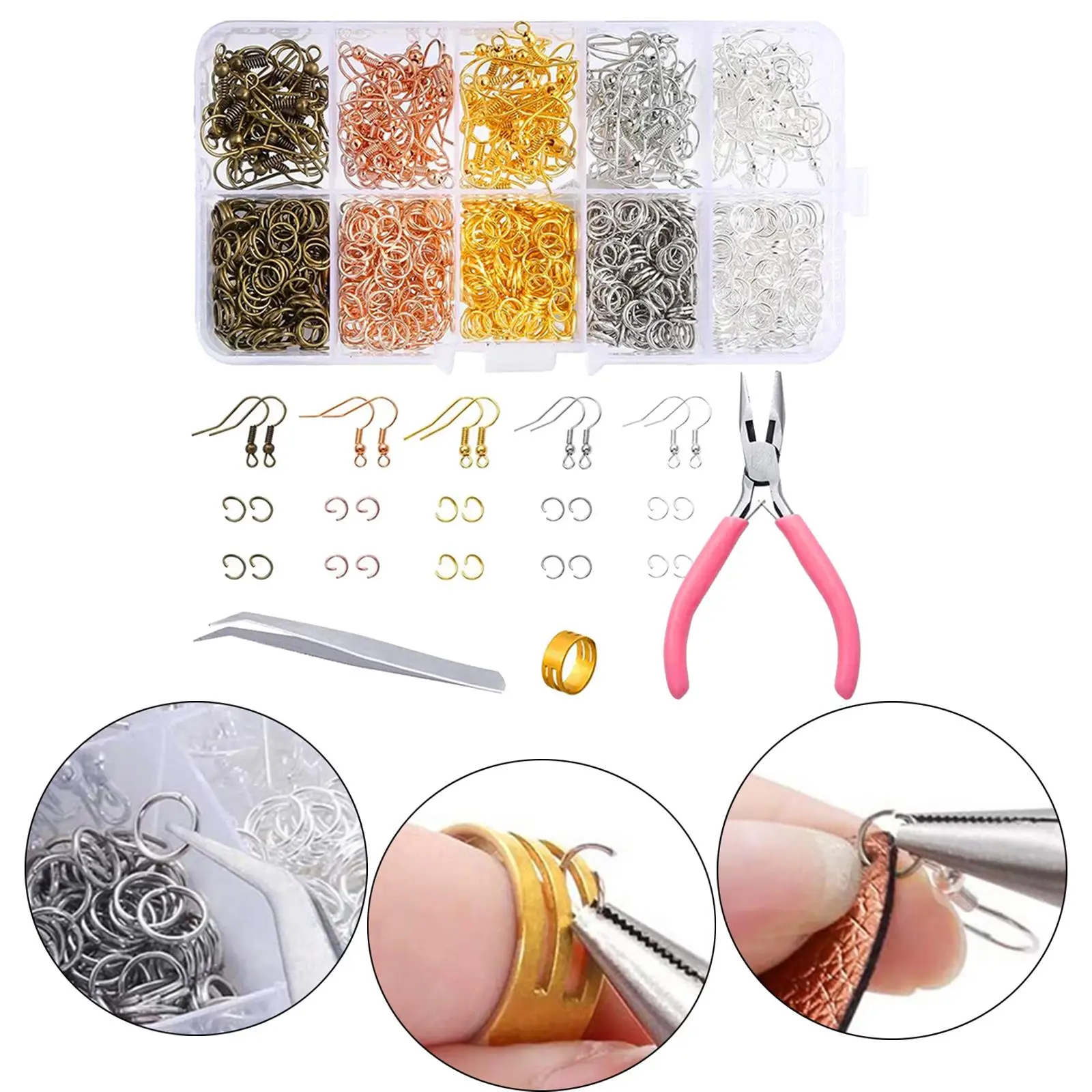 125x Earring Hooks for Jewelry Making, Jewelry Findings Ear Wire and 1000Pcs 6mm Open Jump Rings, Earring Making Supplies