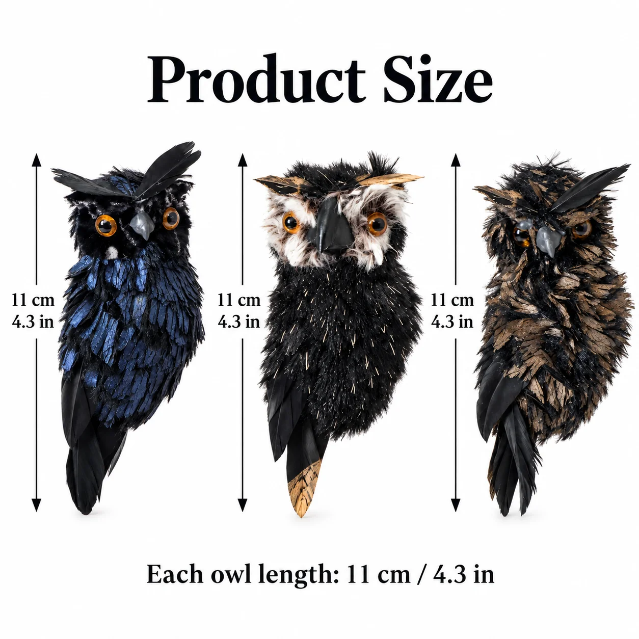 3PCS Artificial Owl Ornaments Decorative Owl Figurines for Home Garden Tree Display Multicolor