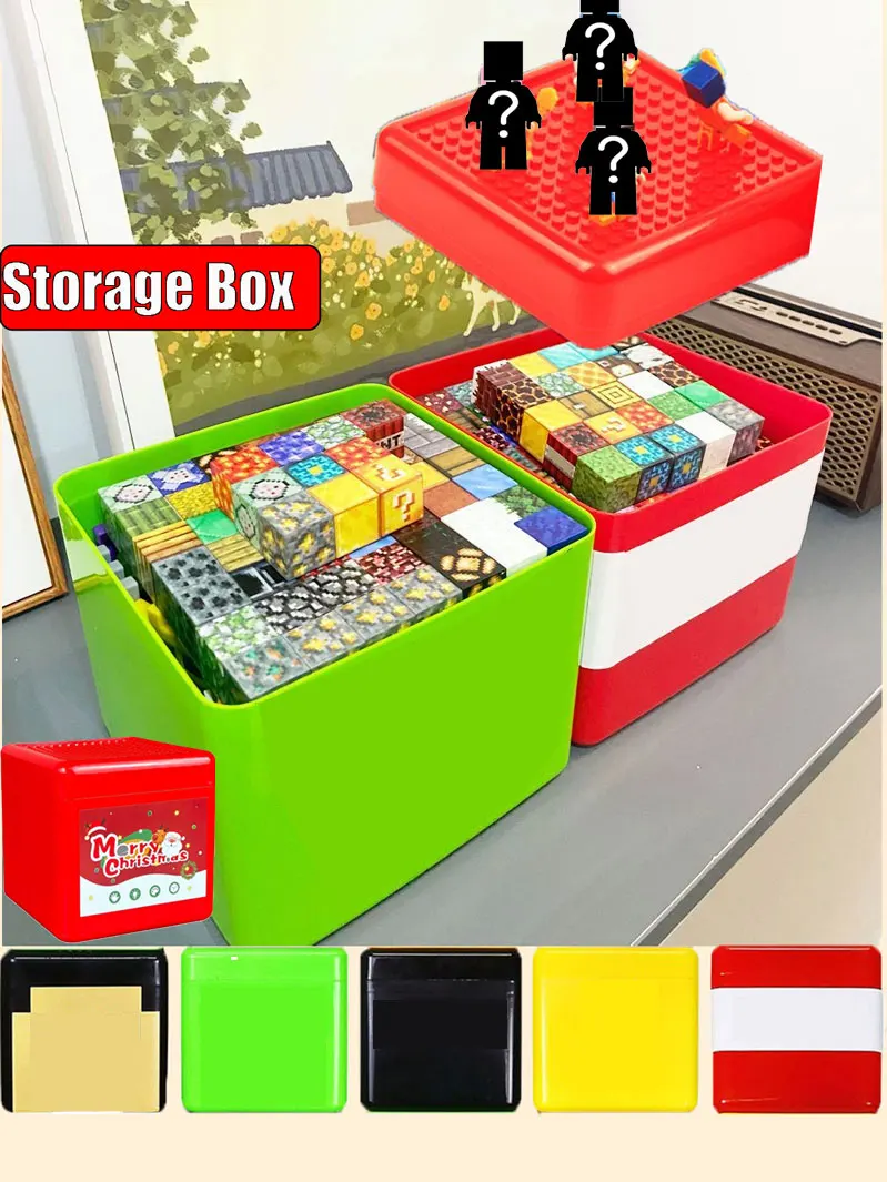 Boîte de rangement de blocs de construction magnétiques, conteneur en plastique anti-poussière, jouets de collation, seau de rangement de blocs, jouet de bureau, ornements, cadeaux