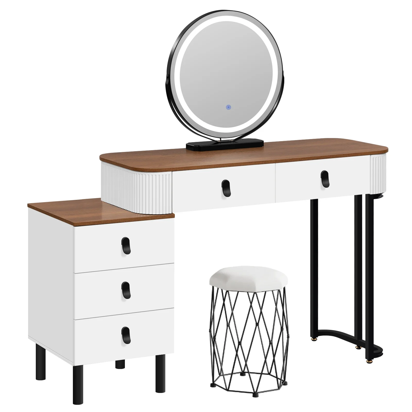 WOLTU Kaptafel, make-upbureau met LED-verlichting, 3 verstelbare spiegels, cosmetische tafel met zijkast voor slaapkamer