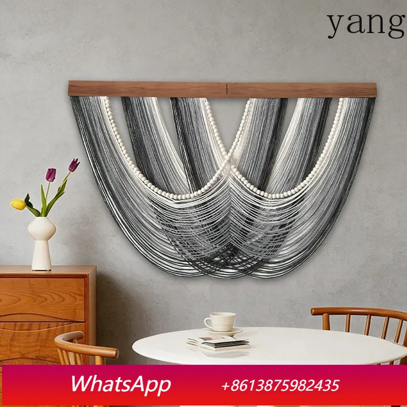 CX gray cotton rope gradual change fringed tapestry home decoration, wall hanging wood bead decoration