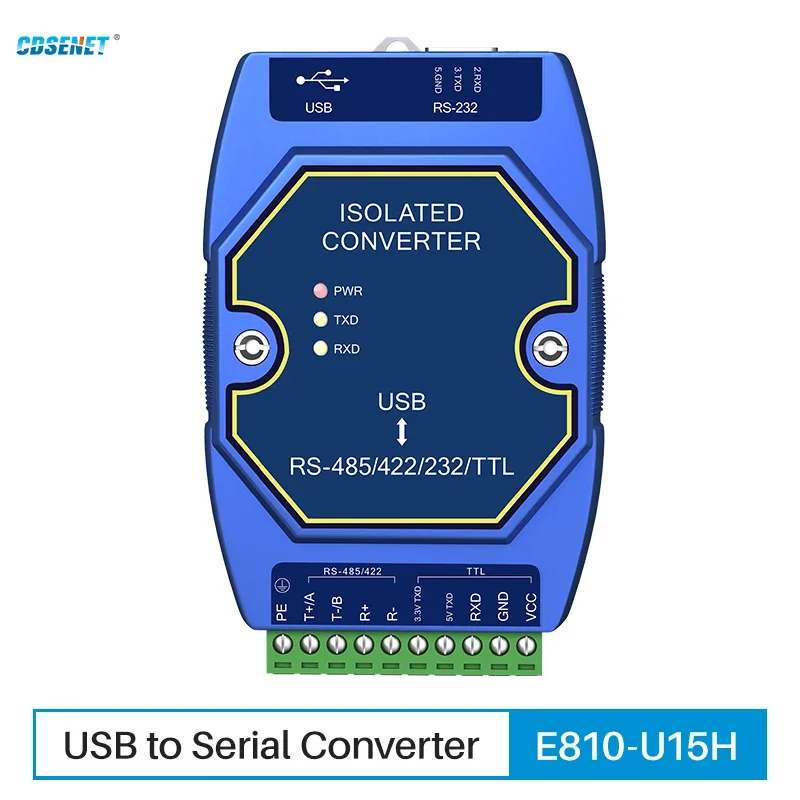 USB to Serial Converter RS485 RS232 RS422 3.3V/5V TTL CDSENET E810-U15H Industrial Grade Signal Power Isolation Industrial Grade