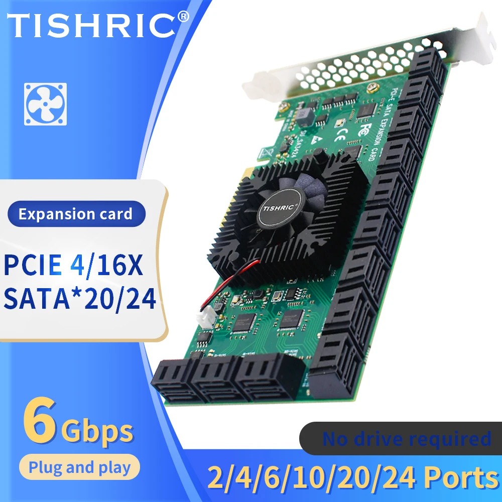 

TISHRIC PCIE 4X 16X To 20 24 Port SATA 3.0 Expansion Card PCI-E Sata Adapter 4X 16X PCI-E Sata Controller PCIE3.0 Add On Cards